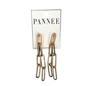 PANNEE 3" Drop Gold & Pave Sparkle Earrings NWT